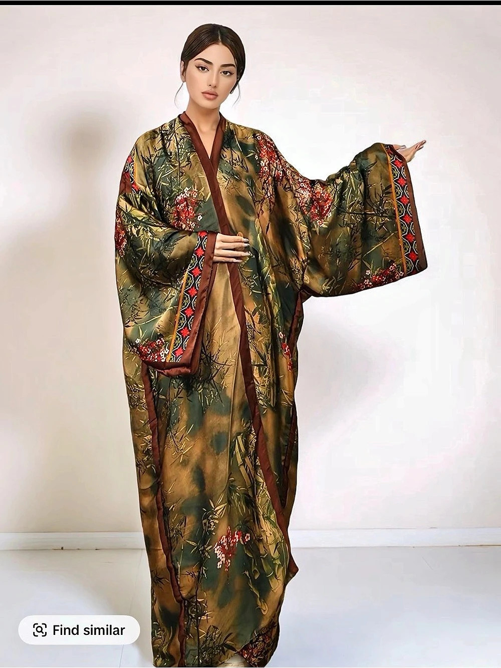 Floral Print Kimono in Brown & Green Like New